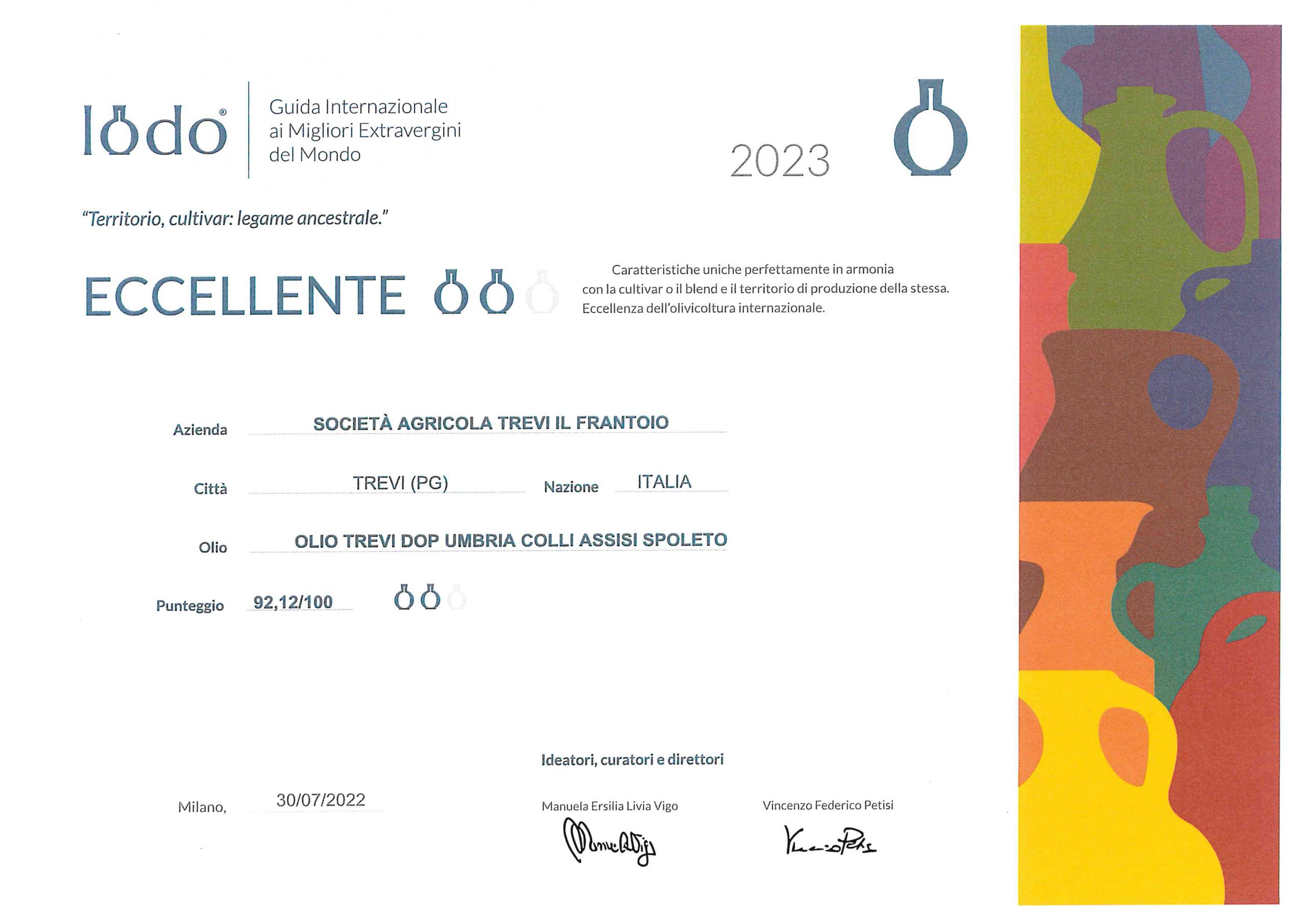 PUNTEGGIO La Società Agricola Trevi "Il Frantoio" nella LODO GUIDE 2023.