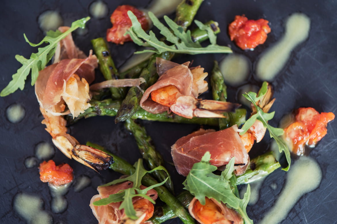Gamberi al prosciutto cotto con olio EVO