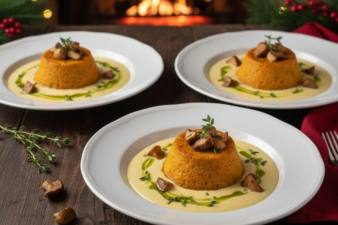 Flan di zucca e porcini con fonduta leggera all'Olio EVO