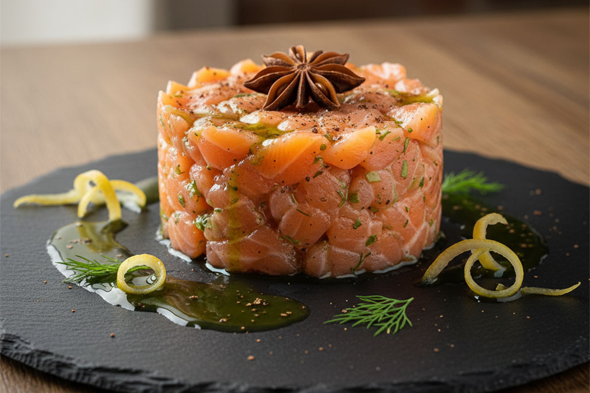Tartare di salmone affumicato all'anice stellato, la ricetta
